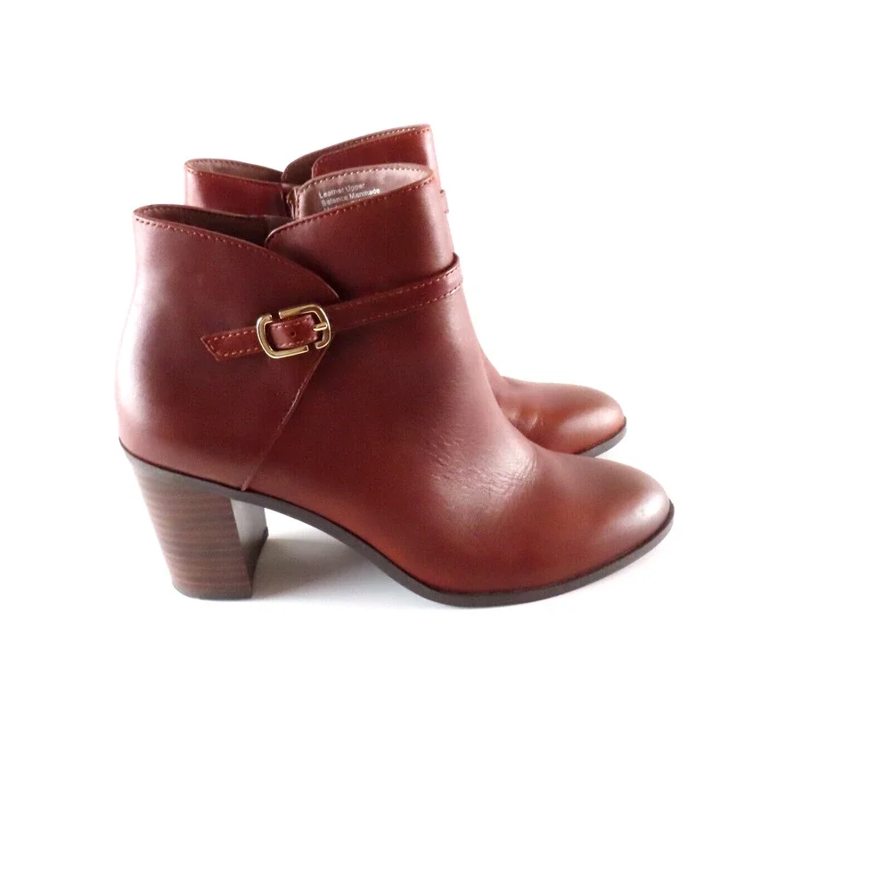 Alfani Nadenne Boots Womens 6 Brown Leather Step n Flex Ankle Preppy Equestrian